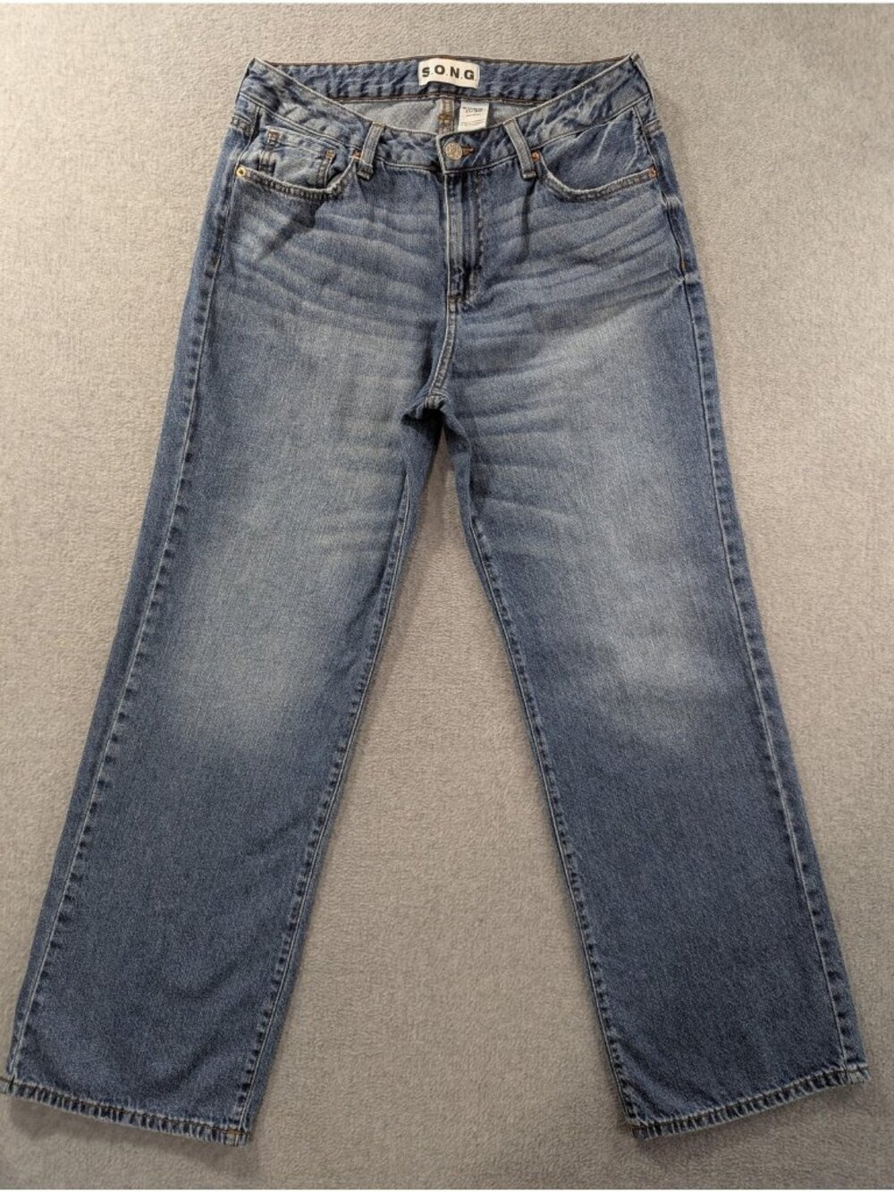 S.O.N.G. Jeans Juniors 11/30 Blue Medium Wash High Rise Relaxed Straight Denim